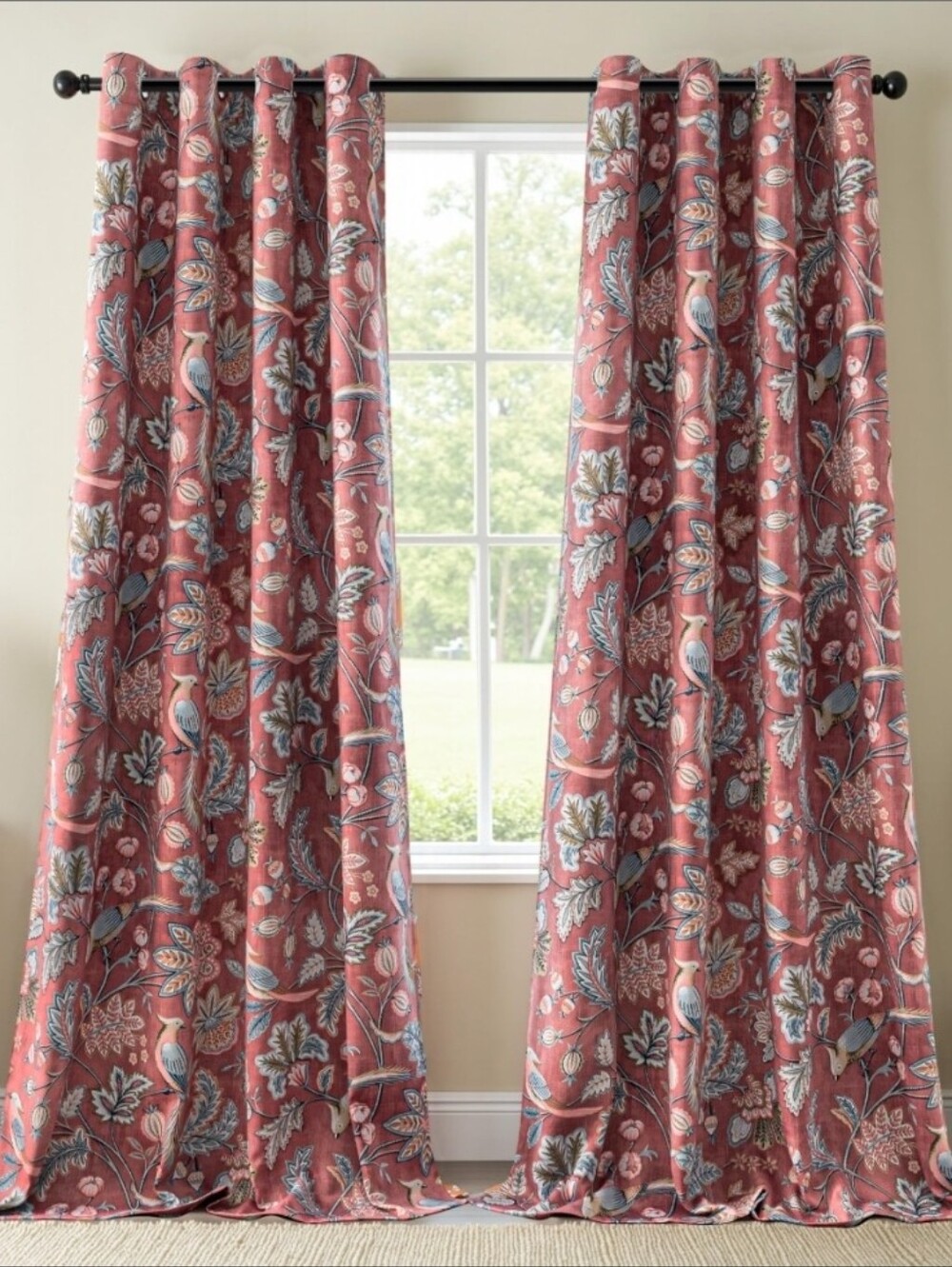 Botanical Terracotta Grommet Curtain Panels (2)